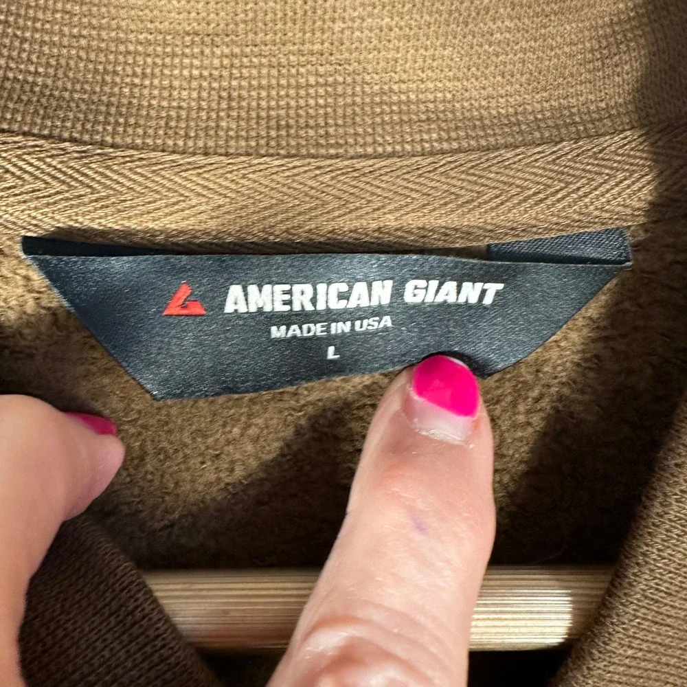 American Giant Mens Brown Cotton Fleece Full Zip Bomber Jacket Made in USA Large
